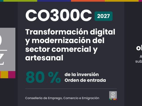 CO300C 2027: ayuda de la Consellería de Emprego para la transformación digital del comercio y la artesanía, 80 % de la inversión