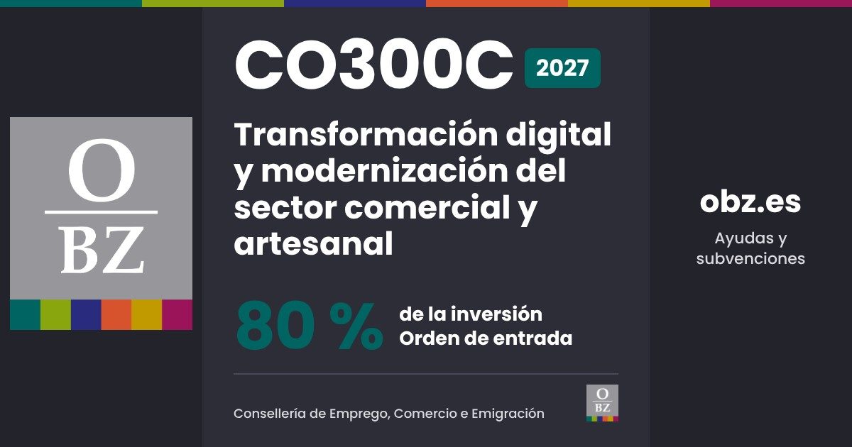 CO300C 2027: ayuda de la Consellería de Emprego para la transformación digital del comercio y la artesanía, 80 % de la inversión