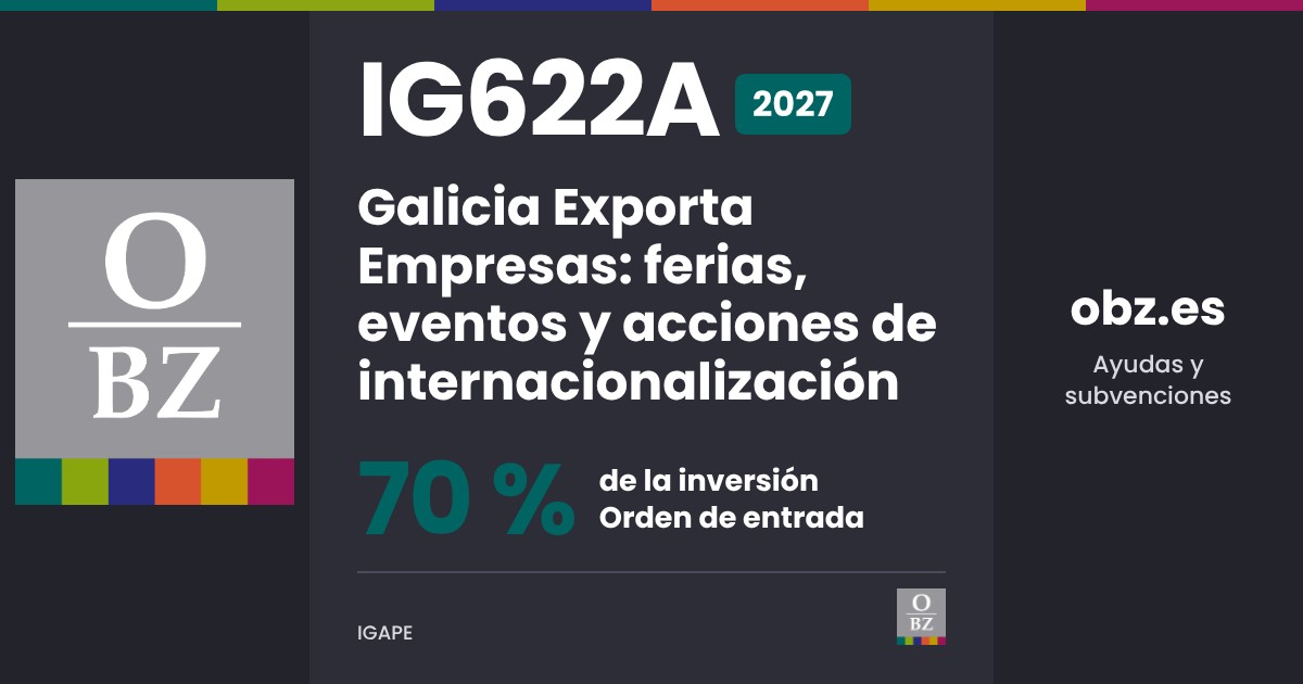 IG622A 2027 de IGAPE: Galicia Exporta Empresas: ferias, eventos y acciones de internacionalización. 70 % de la inversión, por orden de entrada.