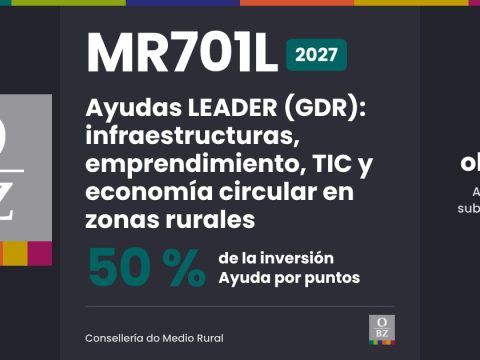 MR701L 2027 de Consellería do Medio Rural: Ayudas LEADER (GDR): infraestructuras, emprendimiento, TIC y economía circular en zonas rurales. 50 % de la inversión, por puntos.