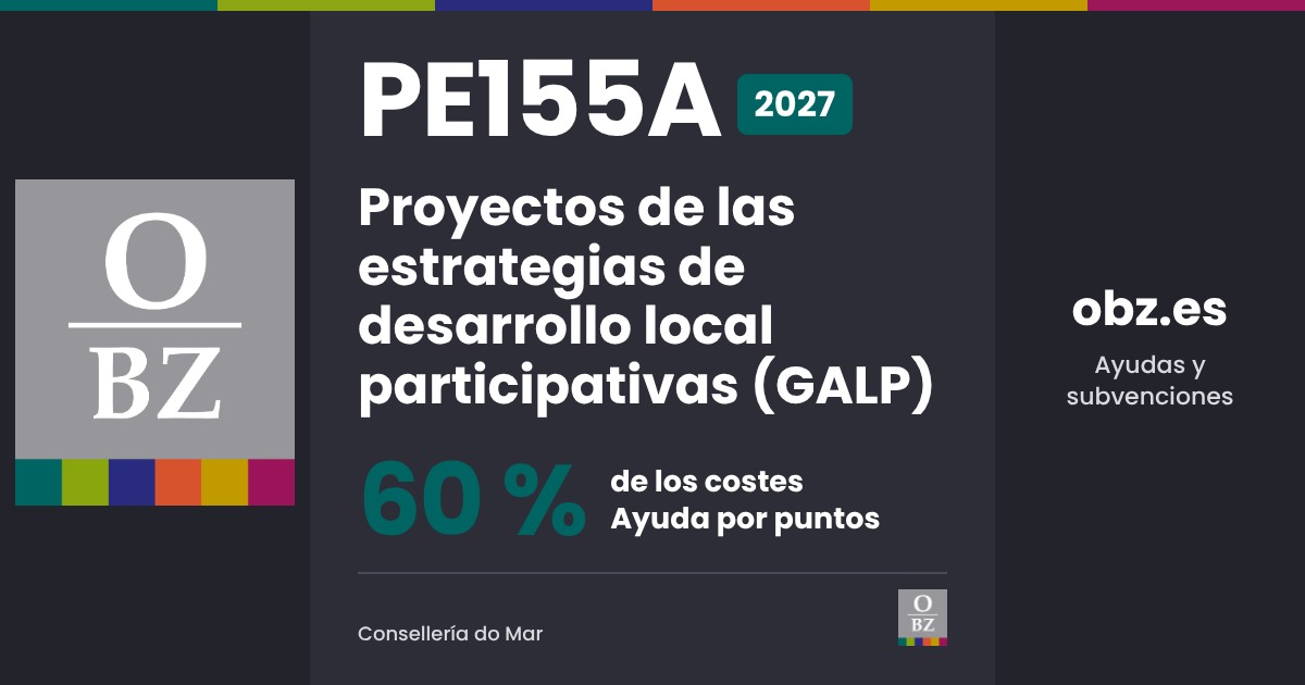 PE155A 2027 de Consellería do Mar: Proyectos de las estrategias de desarrollo local participativas (GALP). 60 % de los costes, por puntos.
