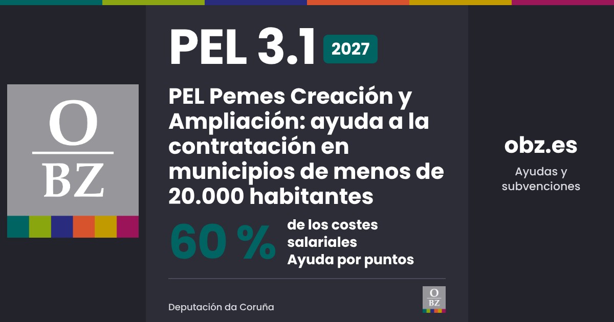 PEL Pemes 3.1 2027 de la Deputación da Coruña: ayuda a la contratación, 60 % de los costes salariales, ayuda por puntos