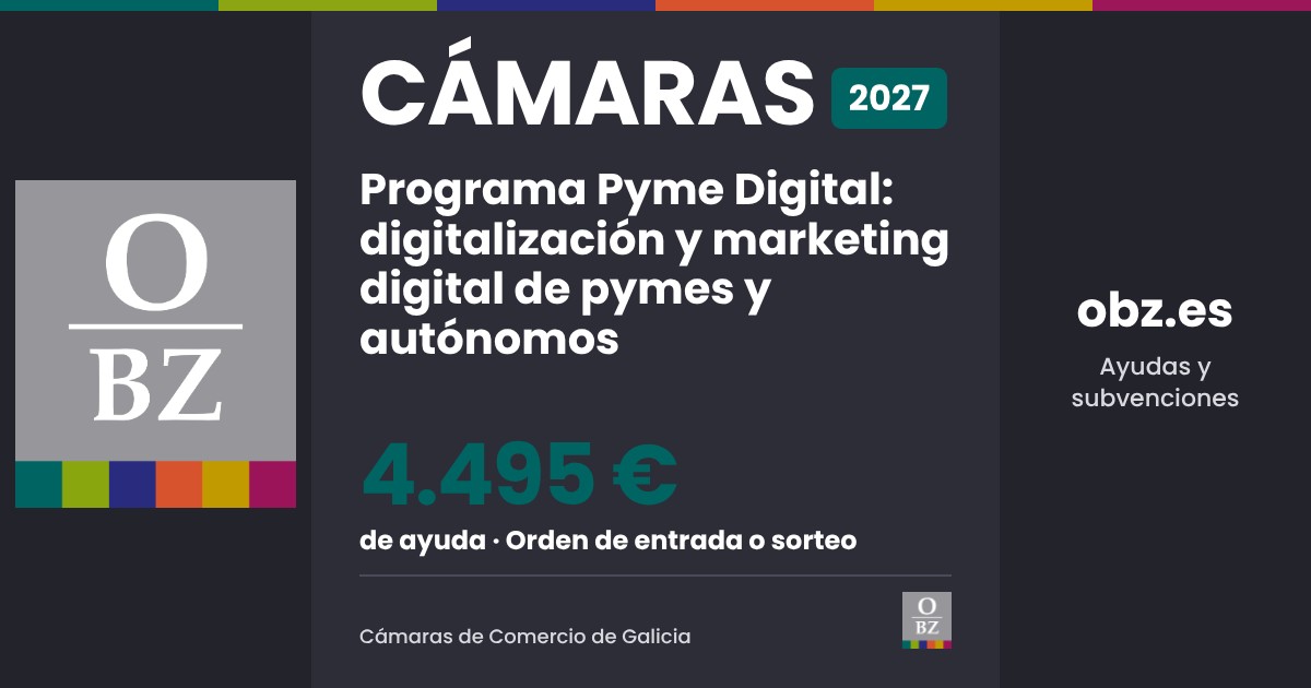 Programa Pyme Digital 2027 de las Cámaras de Comercio: 4.495 € de ayuda, orden de entrada o sorteo