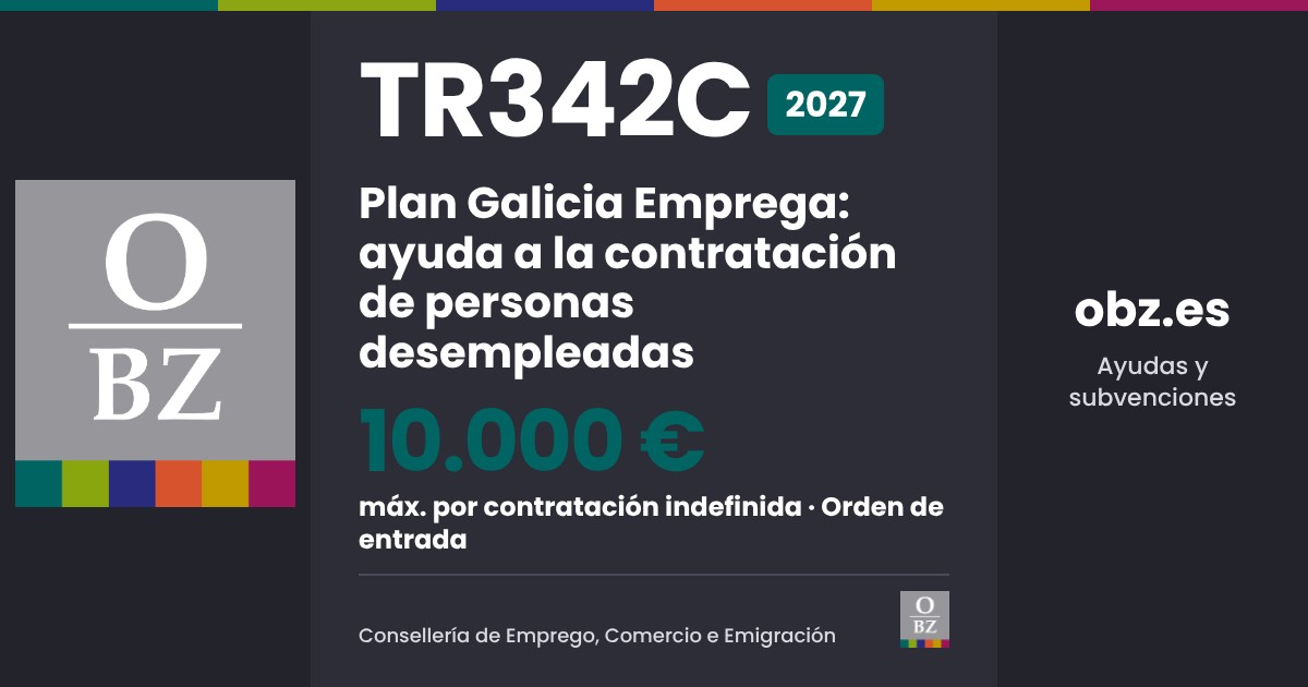TR342C 2027: Plan Galicia Emprega, ayuda a la contratación de personas desempleadas, hasta 10.000 €, orden de entrada