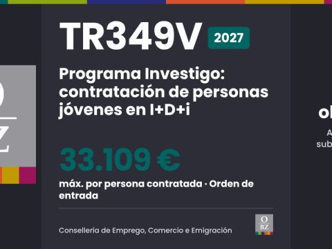 TR349V 2027: Programa Investigo, contratación de jóvenes en I+D+i, hasta 33.109 € por persona, orden de entrada